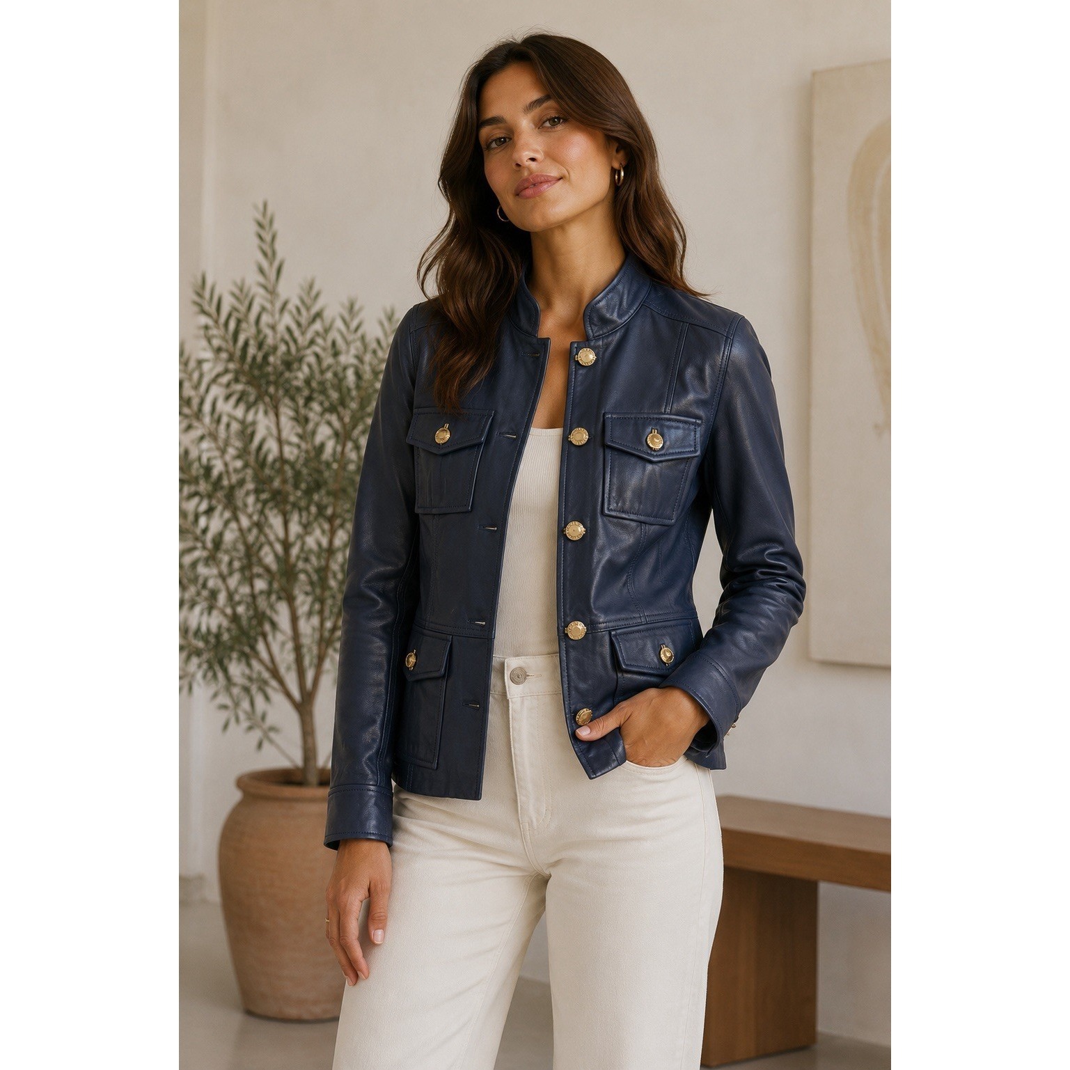 Luxurious Tory Burch Future Vtg Lambskin Buttery Soft Military Field Jacket Sz 4